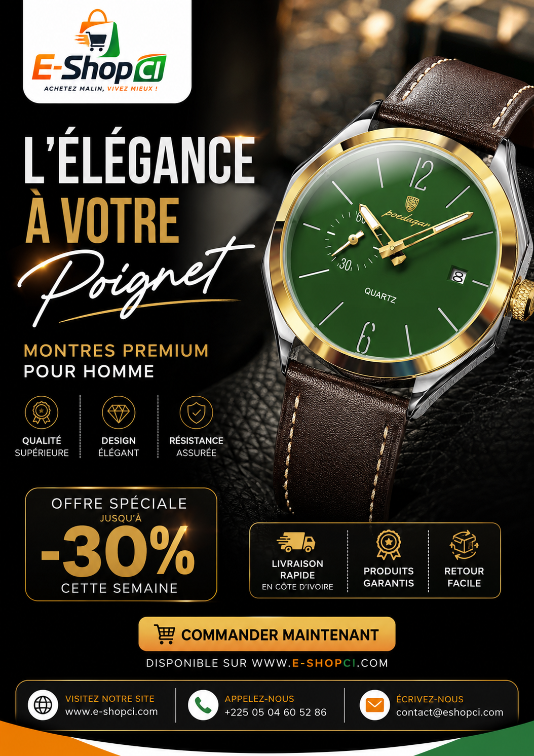 Montre à quartz pour homme
